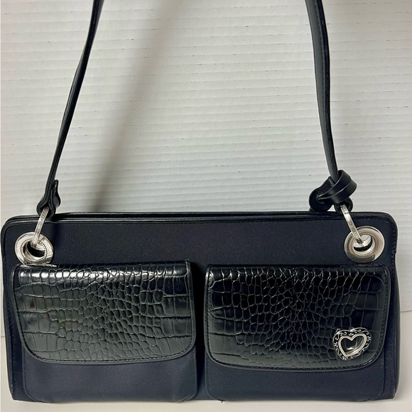 Brighton Long Handle East West Black Leather Purse w Heart Charm Capsule Classic - Picture 1 of 7